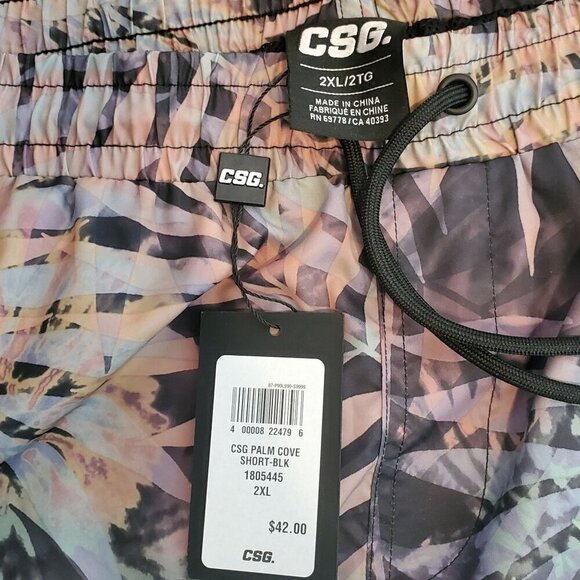 CSG Mens 2XL Swim Trunks Palm Cove Shorts Multi-Color Elastic Waist Drawstring - Picture 5 of 5